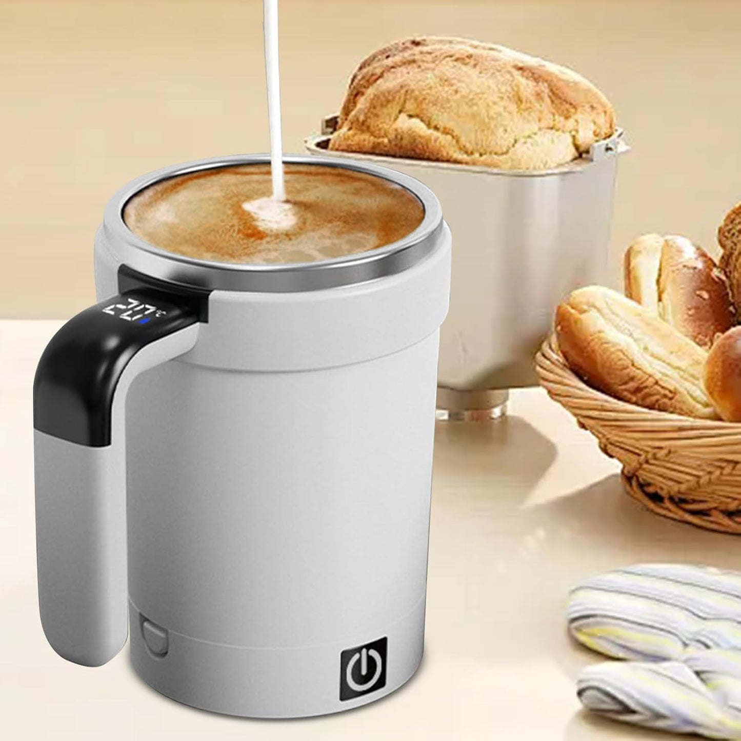 Mug à Café Auto-Mélangeant avec Affichage de Température - Mélangeur Magnétique Rechargeable pour Pique-Nique, Camping, Maison, Hôtel et Restaurant