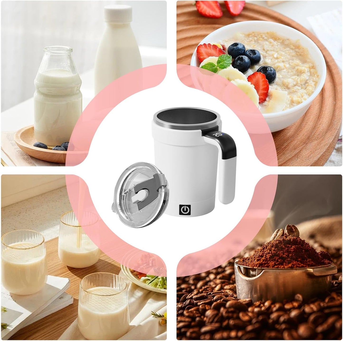 Mug à Café Auto-Mélangeant avec Affichage de Température - Mélangeur Magnétique Rechargeable pour Pique-Nique, Camping, Maison, Hôtel et Restaurant