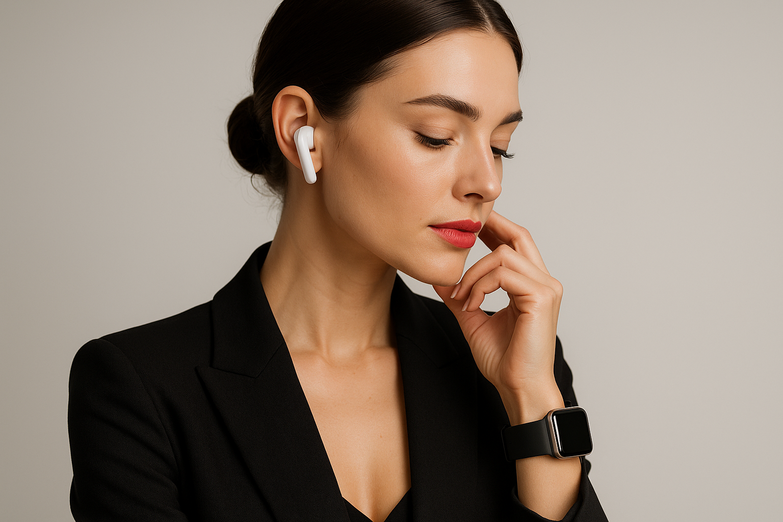 femme porte un accesoire elecronique